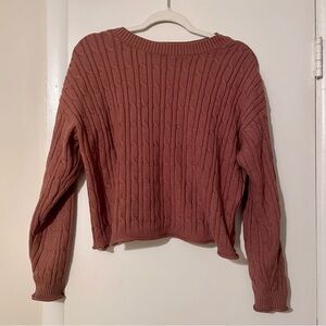 DKNY Brown Cable Knit Crewneck Sweater